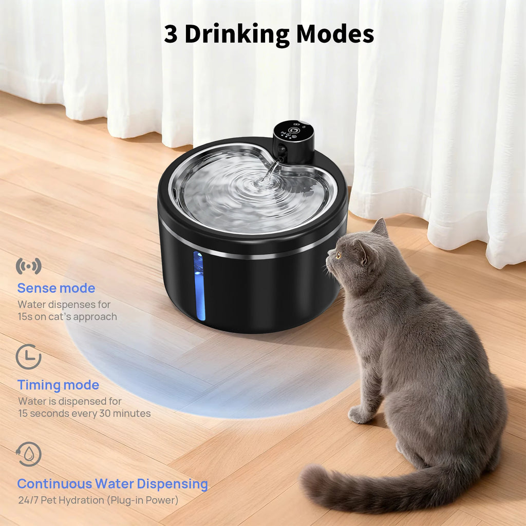 3L Cat Water Fountain Smart Sensor Wireless stainless Pet Water Dispenser Automatic Filter Large Capacity Ultra Quiet Water Bowl